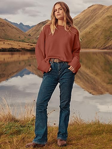 ANRABESS Sweaters for Women Oversized Crewneck Long Sleeve Knit Pullover Casual Chunky Cashmere Warm Fuzzy Tops 2023 Fall Outfits Fashion Clothes 626xiuhong-L Rust