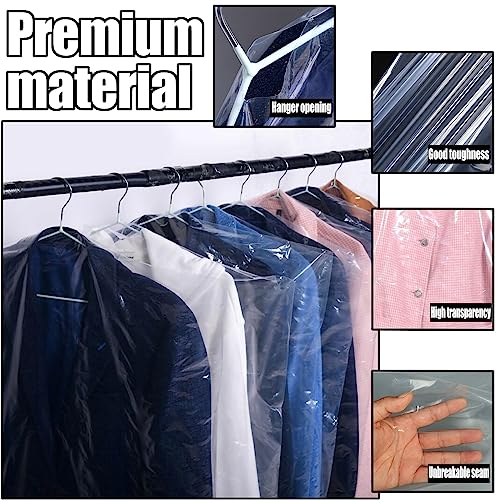 100 Pack 23.6x40inch Plastic Garment Bags, Clear Plastic Clothes Covers, Dry Cleaning Bags for Clothes, for Small Business Dry Cleaning Store, Closet Clothes Storage, Coat Suit Bag for Home