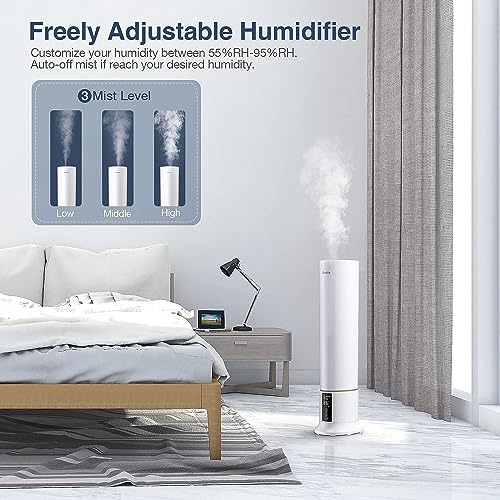 Grelife 9L Large Humidifiers for Bedroom Large Room, Ultrasonic Cool Mist Top Fill Humidifier with 3 Mist Speed, Remote, Quiet Tower Humidifier for Baby Kids Adults Home School Office Plants