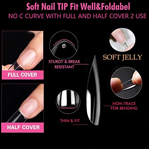 UNA GELLA Almond Fake Nails 504pcs - Medium Almond Press on Nails Clear Almond Gel Nails Tips for Full Cover Acrylic Almond Nails False Nails For Nail Extension Nail Art, Home DIY Nail Salon 12 Sizes Gelly Tips