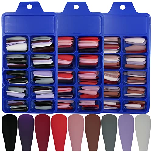 15 Colors Matte Coffin Press on Nails Long Ballerina False Nails Full Cover Tips Artificial Fingernails Manicure Design Decor 300pc (Matte B)