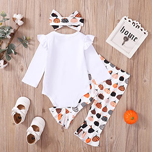 Detigee Newborn Girl First Halloween Outfit Thanksgiving Clothes Cutest Pumpkin in The Patch Girl Outfit (White,0-3 Months)