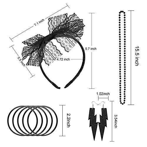 WILLBOND 80s Costume Accessories Set Leg Warmers Headband Gloves Earrings Bracelet Beads (Black)