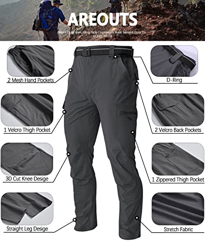 Men's Cargo Work Hiking Pants Lightweight Water Resistant Quick Dry Fishing Travel Camping Outdoor Breathable Multi Pockets Dark Grey M