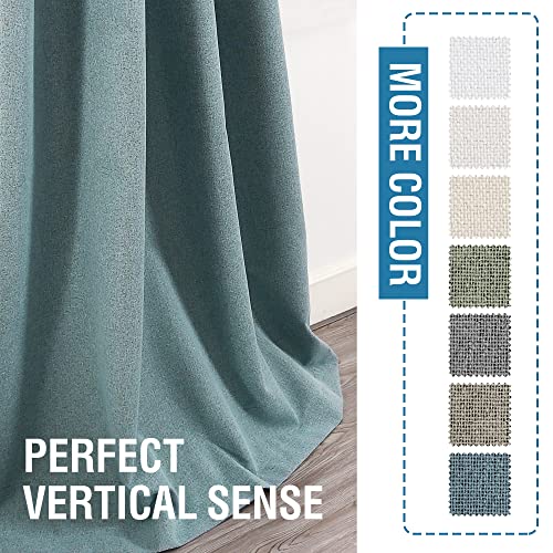 100% Blackout Faux Linen Curtains 84 inches Long Thermal Insulated Curtains for Living Room Textured Burlap Drapes for Bedroom Grommet Linen Noise Blocking Curtains 42 x 84 Inch, 2 Panels - Stone Blue