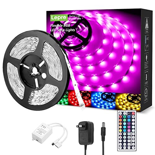 Lepro RGB LED Strip Lights Kit, 16.4ft 24V Flexible LED Light Strip, 5050 SMD LED, Color Changing Rope Light with Remote Controller and 24V Power Supply for TV Backlight, Home, Kitchen, Bedroom