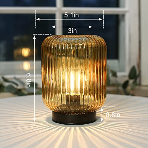 LUSHARBOR Battery Operated Lamp, Cordless Table Lamps for Home Decor, Battery Powered Nightlight with LED Bulb, Decorative Glass Beside Lamp for Bedroom Living Room-Gold