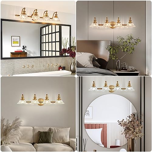 XIEDUN Bathroom Light Fixtures 4 Lights Bathroom Vanity Lighting Fixtures Matte Brass Vintage Vanity Light Fixture Vanity Lights for Bathroom