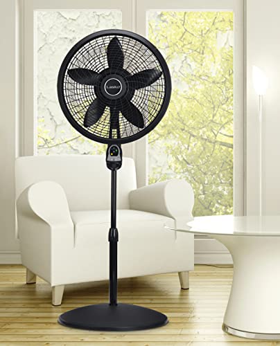 Lasko Oscillating Cyclone Pedestal Fan, Adjustable Height, Timer, Remote Control, 3 Speeds, for Bedroom, Living Room, Home Office, 18", Black, 1843