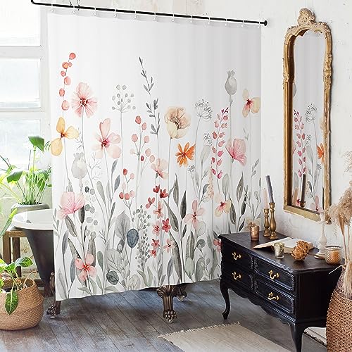 KIBAGA Beautiful Floral Shower Curtain for Your Bathroom - A Stylish 72" x 72" Curtain That Fits Perfect to Every Bath Decor - Ideal to Brighten Up Your Cute Botanical Bathroom at Home with Plants