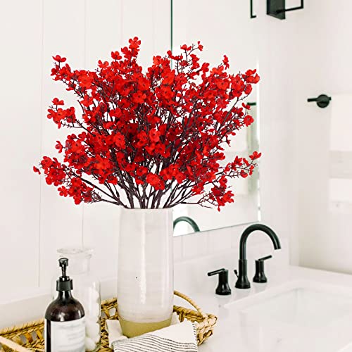 Uieke 6 Pcs Babys Breath Artificial Flowers Bulk Silk Red Faux Flowers Real Touch Gypsophila Bouquet for Christmas Halloween Home Wedding Decoration