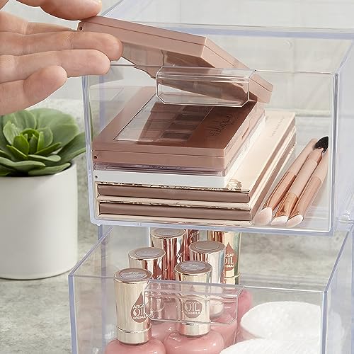 STORi Audrey Stackable Clear Bin Plastic Organizer Drawers | 2 Piece Set | Organize Cosmetics and Beauty Supplies on a Vanity | Made in USA