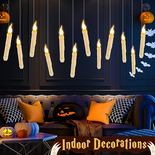 12pack Floating LED Candles with Remote Control, Indoor Halloween Decorations for Home, Battery Operated Window Tabler Candle Set for Parties, Birthdays, Weddings, and Church Supplies