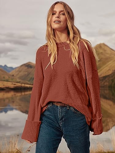 ANRABESS Sweaters for Women Oversized Crewneck Long Sleeve Knit Pullover Casual Chunky Cashmere Warm Fuzzy Tops 2023 Fall Outfits Fashion Clothes 626xiuhong-L Rust