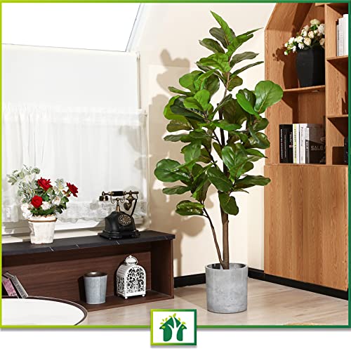 CROSOFMI Artificial Fiddle Leaf Fig Tree 65 Inch Fake Ficus Lyrata Plant with 68 Leaves Faux Plants in Pot for Indoor Outdoor House Home Office Garden Modern Decoration Perfect Housewarming Gift