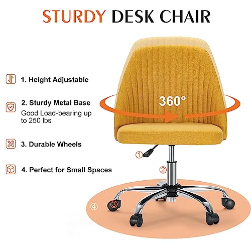 Armless Office Chair Cute Desk Chair, Modern Fabric Home Office Desk Chairs with Wheels Adjustable Swivel Task Computer Vanity Chair for Small Spaces