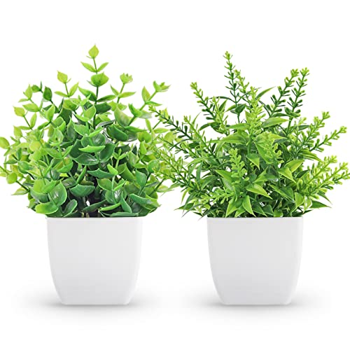 ZJIA 2 Packs Small Fake Plants Artificial Greenery Plants in Pots for Home Bedroom Bathroom Farmhouse Kitchen Decor Indoor