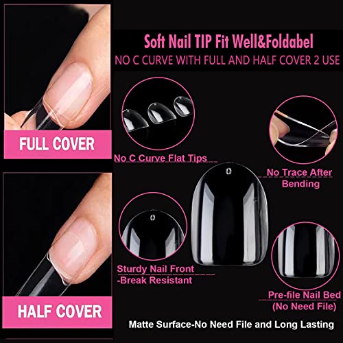 UNA GELLA Extra Short Oval Almond Gel Nail Tips 360pcs 15 Sizes Round Almond Press on Nails Short Oval Fake Tips Full Nails Short Oval Almond For Nail Extension DIY Salon Soft Gel Tips