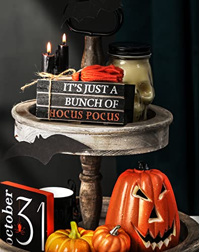 Halloween Wood Book Stack, Hocus Pocus Mini Faux Books Bundle, Halloween Tiered Tray Decor for Home Table Mantle Fireplace Shelf