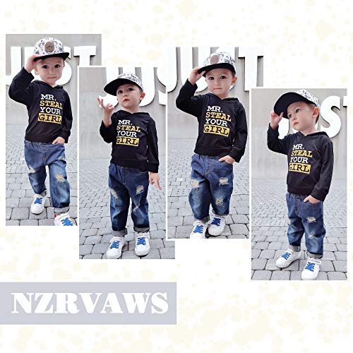 NZRVAWS 12 Months Boy Clothes Toddler Boy Outfit Hoodie Sweatsuit Tops +Ripped Jean Long Pants Fall Winter 2 Piece Outfits Set for Baby Boy