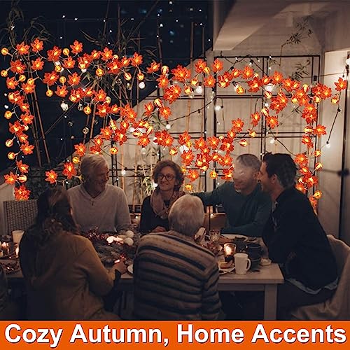 3 Pack Fall Garland with Pumpkin Lights & Enlarged Maple Fall String Lights Pumpkins Lights, 30Ft 60LED Waterproof Battery Operated Fall Decorations Home Indoor Outdoor Thanksgiving Halloween Decor