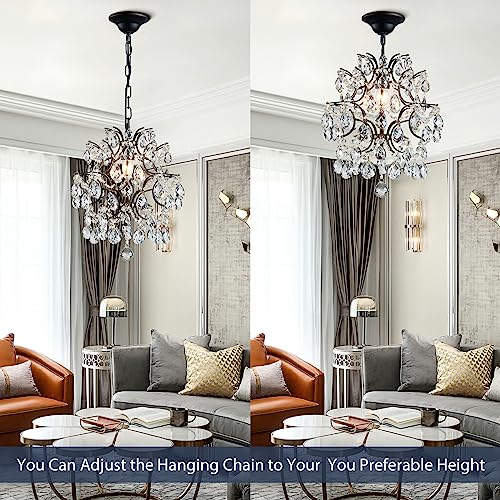 Bestier Black Modern Pendant Chandelier Crystal Raindrop Lighting Ceiling Light Fixture Lamp for Dining Room Bathroom Bedroom Livingroom entryway 1 E26 Bulbs Required D13 in x H16 in