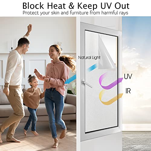 HIDBEA Frosted Window Privacy Film Heat Control UV Blocking, Static Cling Non-Adhesive Reusable Door coverings for Bathroom Home Office (Frosted 11.8 Inch x 6.5 Feet)