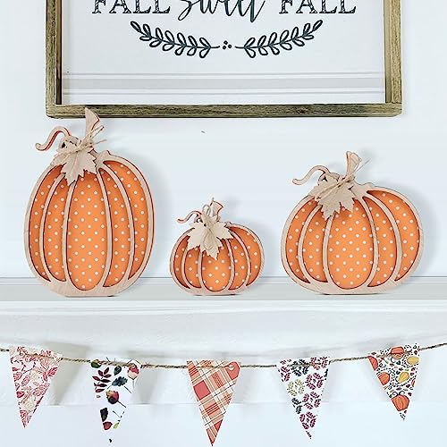 Fall Decor-Wooden Autumn Pumpkin Fall Decorations for Home Shelf Mantel Table Decor Pumpkins of Three Sizes Fall Season