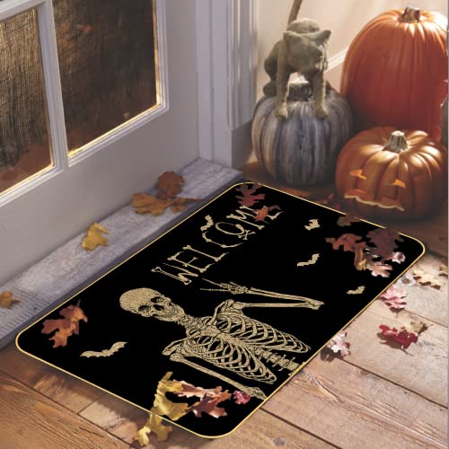 ARTUFAN Halloween Skull Doormat - Funny and Spooky Welcome Mat, Low-Profile Non-Slip Entr Door mat Living Room Kitchen Floor Mat Home Halloween Indoor Outdoor Decoration - 17" x 29"