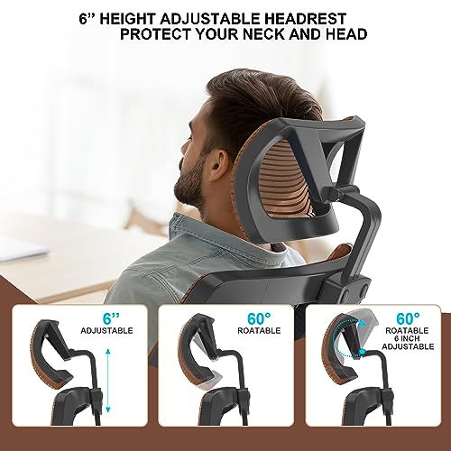 𝑯𝑶𝑴𝑬 𝑶𝑭𝑭𝑰𝑪𝑬 𝑪𝑯𝑨𝑰𝑹, Ergonomic Mesh Desk Chair, High Back Computer Chair- Adjustable Headrest with Flip-Up Arms, Lumbar Support, Swivel Executive Task Chair (Mummy Brown, Modern)