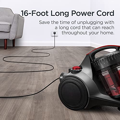 EUREKA Whirlwind Bagless Canister Vacuum Cleaner, Lightweight Vac for Carpets and Hard Floors, Red