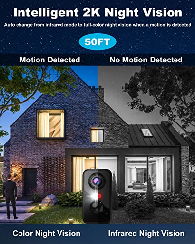 Wireless Cameras for Home Security Outdoor, 2K Color Night Vision Battery Powered WiFi, Spotlight/Siren Motion Detection 2-Way Talk Waterproof Cloud/SD Storage