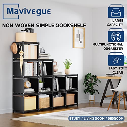 Mavivegue Book Shelf, 12 Cube Storage Organizer, DIY Bookcase, Metal Cube Bookshelf,Tall Book case for Bedroom, Living Room,Office,Closet Storage Organizer, Black Cubicle Storage Rack