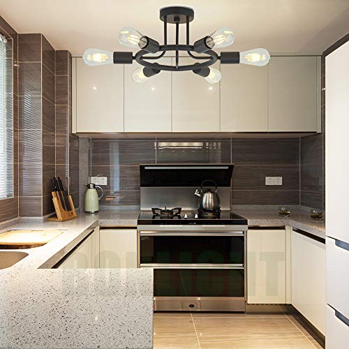 BONLICHT 6 Lights Sputnik Chandelier Light Fixtures Modern Chandelier Lighting Black Semi Flush Mount Ceiling Light Industrial Starburst Style Ceiling Lamp for Kitchen Dining Room Foyer Hallway