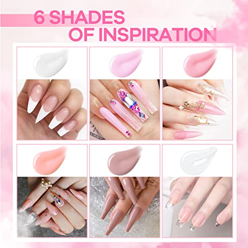 Modelones Poly Nail Gel Kit - 6 Colors with 48W Nail Lamp Poly Extension Gel Clear Pink Nude White Builder Nail kits with Slip Solution Glitter All In One Nail Kit for Starter Nail Art Supplies Kit