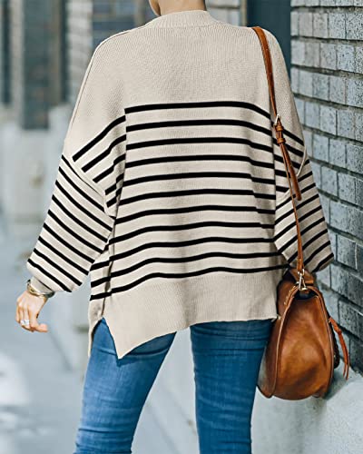 Sweaters for Women Causal Crewneck Batwing Sleeve Knit Top Side Split Oversized Pullover Sweater Loose Jumper