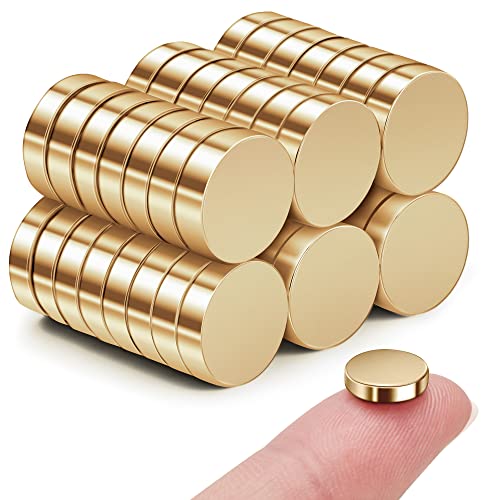 SMARTAKE 45 Pcs Refrigerator Magnets, Small Round Multi-Use Premium Neodymium Office Magnets for Fridge, Whiteboard, Billboard in Home, Kitchen and School (Gold)
