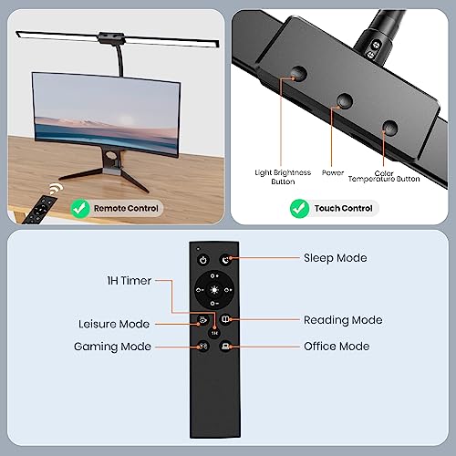 LASTAR LED Desk Lamp with Remote Control ＆ 32.5" Wide Double Head, Architect Desk Lamp for Home Office with Clamp, Timer, 24W Ultra Bright Gooseneck Desk lamp for Computer Reading, Black