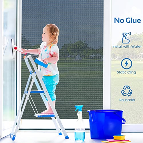 One Way Window Privacy Film See Out Not in Heat Blocker Window Tinting Film for Home Reflective Sun Blocking Window Tint Non-Adhesive Static Cling Glass Door Window Covering (17.5 x 78.7 Inch)