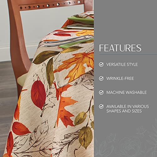 Elrene Home Fashions Autumn Leaves Fall Printed Tablecloth, Holiday Table Cover for Formal or Everyday Use, 70" Round