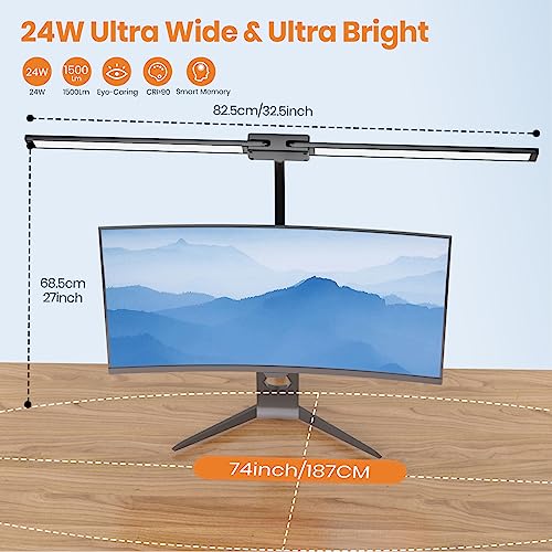 LASTAR LED Desk Lamp with Remote Control ＆ 32.5" Wide Double Head, Architect Desk Lamp for Home Office with Clamp, Timer, 24W Ultra Bright Gooseneck Desk lamp for Computer Reading, Black