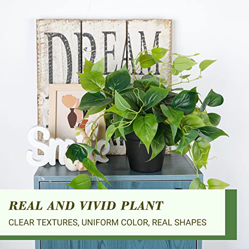 JPSOR Faux Plants for Home Décor, Small Indoor Fake/Artificial Potted Plants Pothos with Black Plastic Pot for Outdoor Living Room Bedroom Office Garden