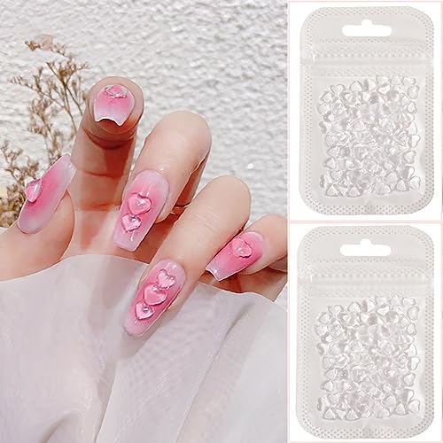 200 Pcs 3D Clear Heart Nail Art Charms Mixed Size Love Hearts Nail Rhinestones Flat Jelly Resin Crystal Nail Jewelry Acrylic Nail Supplies Women DIY Manicure Decoration Accessories