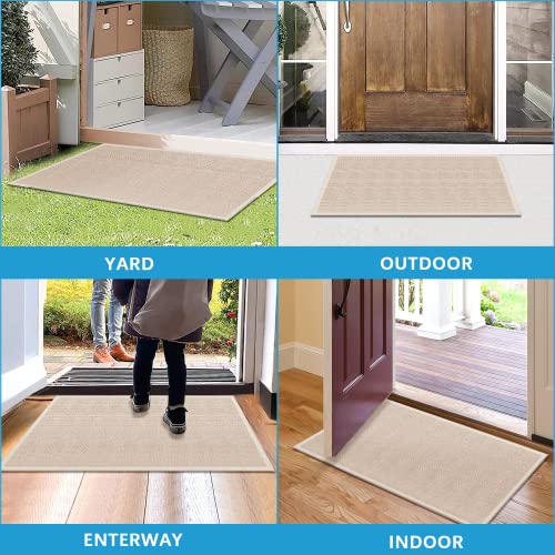 Indoor Door Mat Rug Non Slip, Washable Entry Way Rug, Long Outdoor Waterproof, Entryway Front Rubber Entrance, Low Profile Doormat Beige