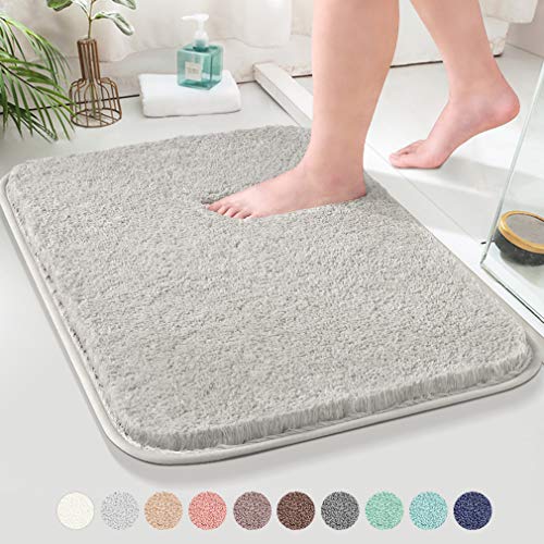 Bathroom Rugs Non-Slip Bath Mat Ultra Soft Absorbent Microfibers Bath Rugs Super Thick Plush Machine Washable Bath Mats Carpet for Bathroom Tub Shower Floor (20"x32"，Light Grey)