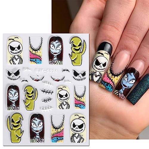 JMEOWIO 3D Embossed Halloween Nail Art Stickers Decals Self-Adhesive Pegatinas Uñas 5D Cute Pumpkin Ghost Flower Spook Nail Supplies Nail Art Design Decoration Accessories 4 Sheets