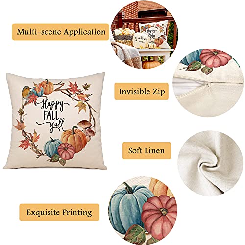 ZWJD Fall Pillow Covers 18x18 Set of 4 Pumpkin Truck Fall Decorations Pillow Covers Thanksgiving Autumn Theme Fall Decor Grateful Thanksgiving Cushion Cover 18 X 18Inches