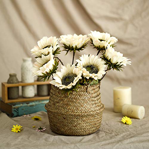 Hawesome White Sunflowers Artificial Flowers 7 Pcs Faux Silk Sunflowers Bouquet Fake Real Touch Long Stems Floral for Wedding Party Centerpieces Home Decoration(Autumn White)