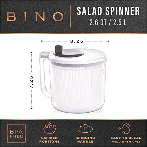 BINO | Salad Spinner - 2.6 Qt | Small Manual Lettuce Spinner with Built-in Draining System | Salad Spinner, Colander, and Water Pitcher in One | Fruit & Vegetable Basket Colander | Kitchen Gadgets