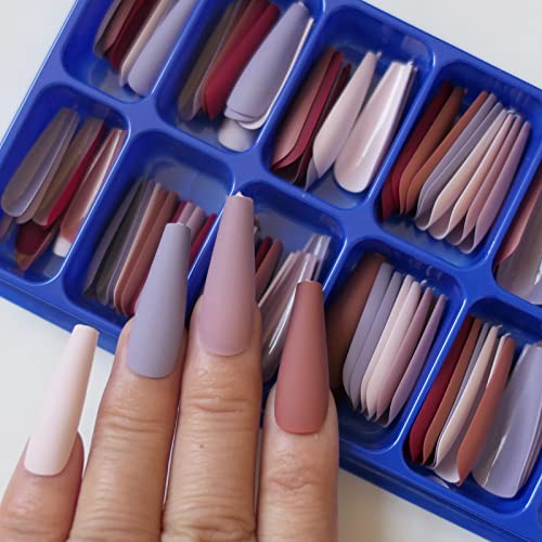 15 Colors Matte Coffin Press on Nails Long Ballerina False Nails Full Cover Tips Artificial Fingernails Manicure Design Decor 300pc (Matte B)